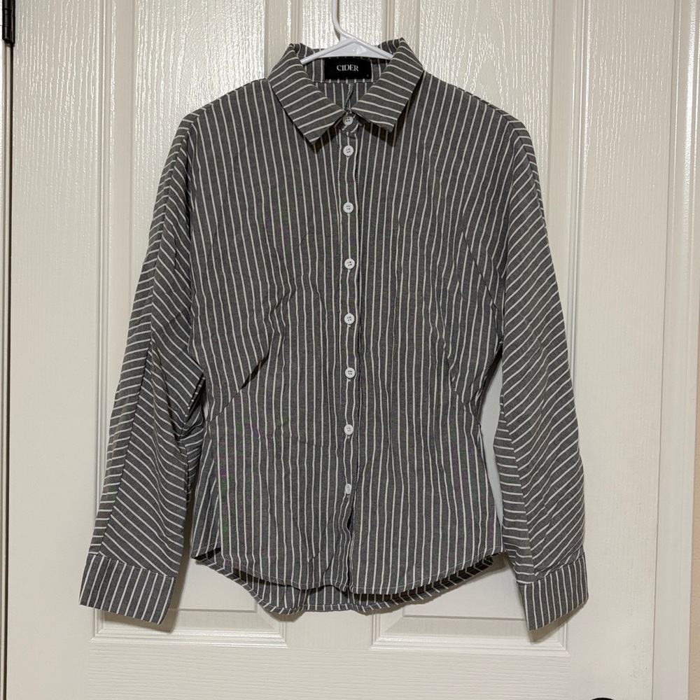 NWOT Cider Collar Striped Long Sleeve Shirt - Picture 2 of 4